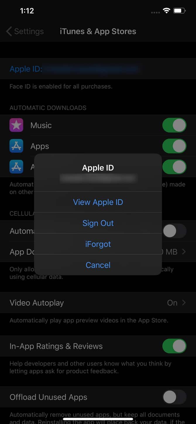 Viewing Apple ID on iOS