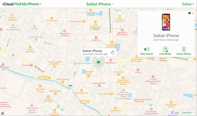 گزینه Erase iPhone در صفحه Find My iPhone