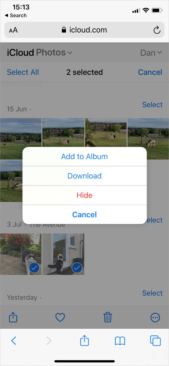iCloud Photos download button on iPhone