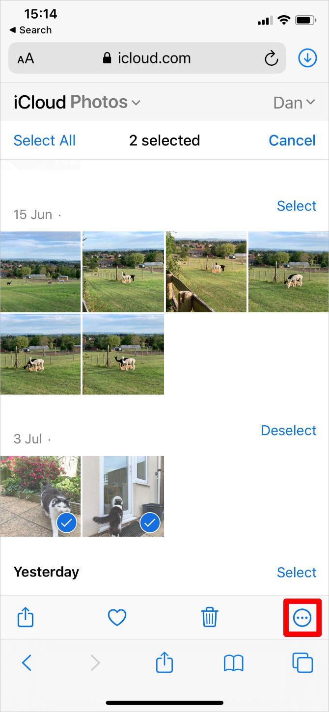 iCloud Photos selection in Safari on iPhone