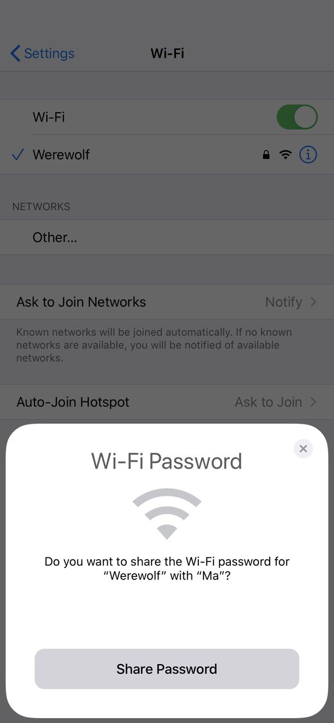 Share Wi-Fi passwords between iPhones