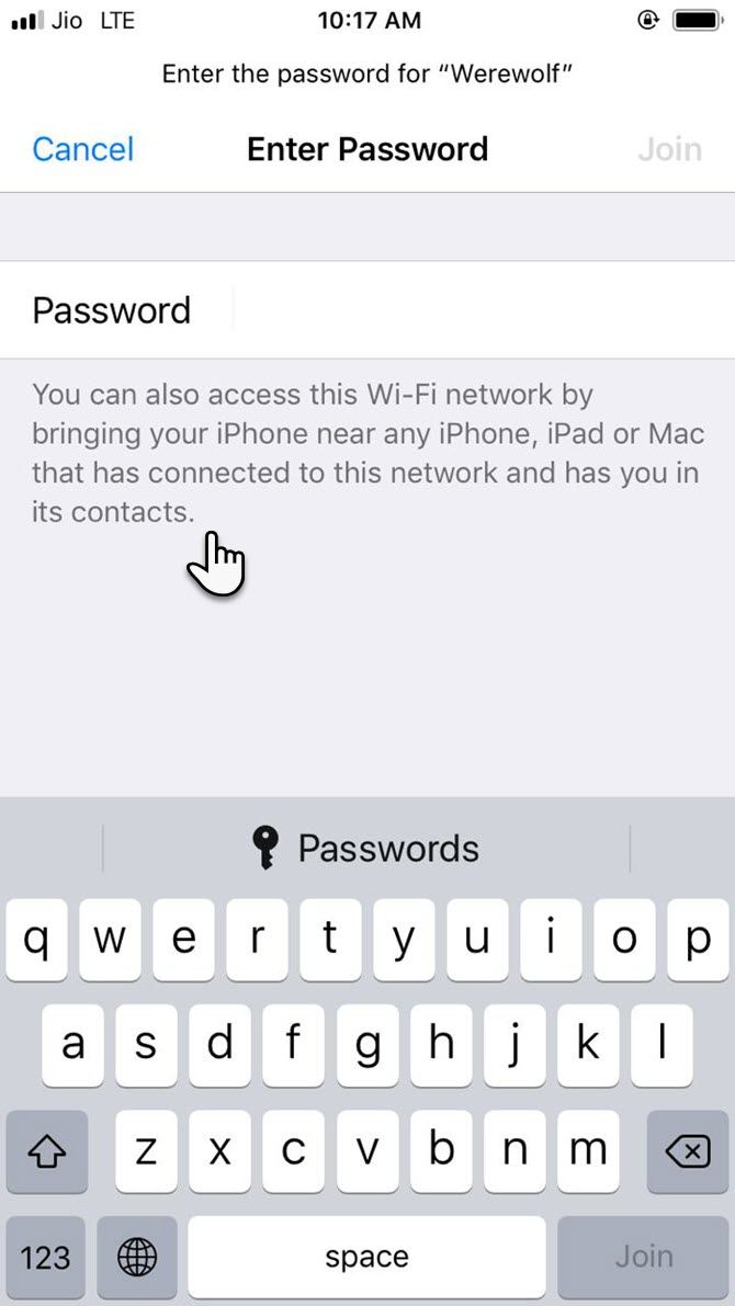 iPhone Wi-Fi Settings screen Enter password