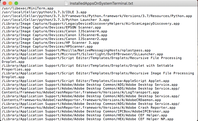 list of all apps and paths mac