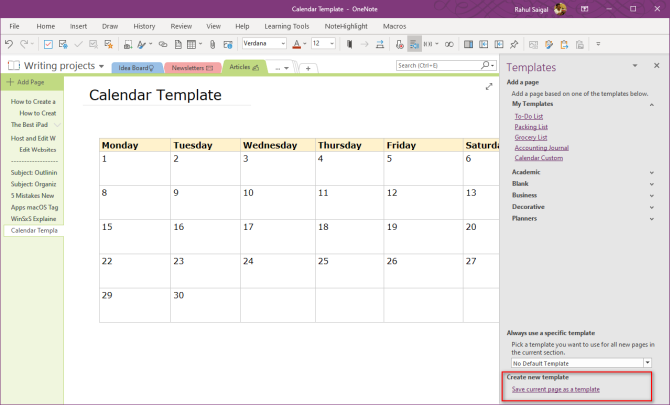 How To Create A Onenote Calendar Template Insert Calendar In Onenote