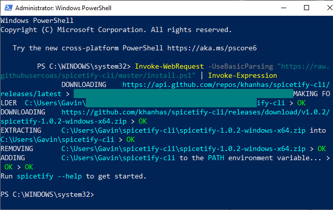 spicetify run powershell command download