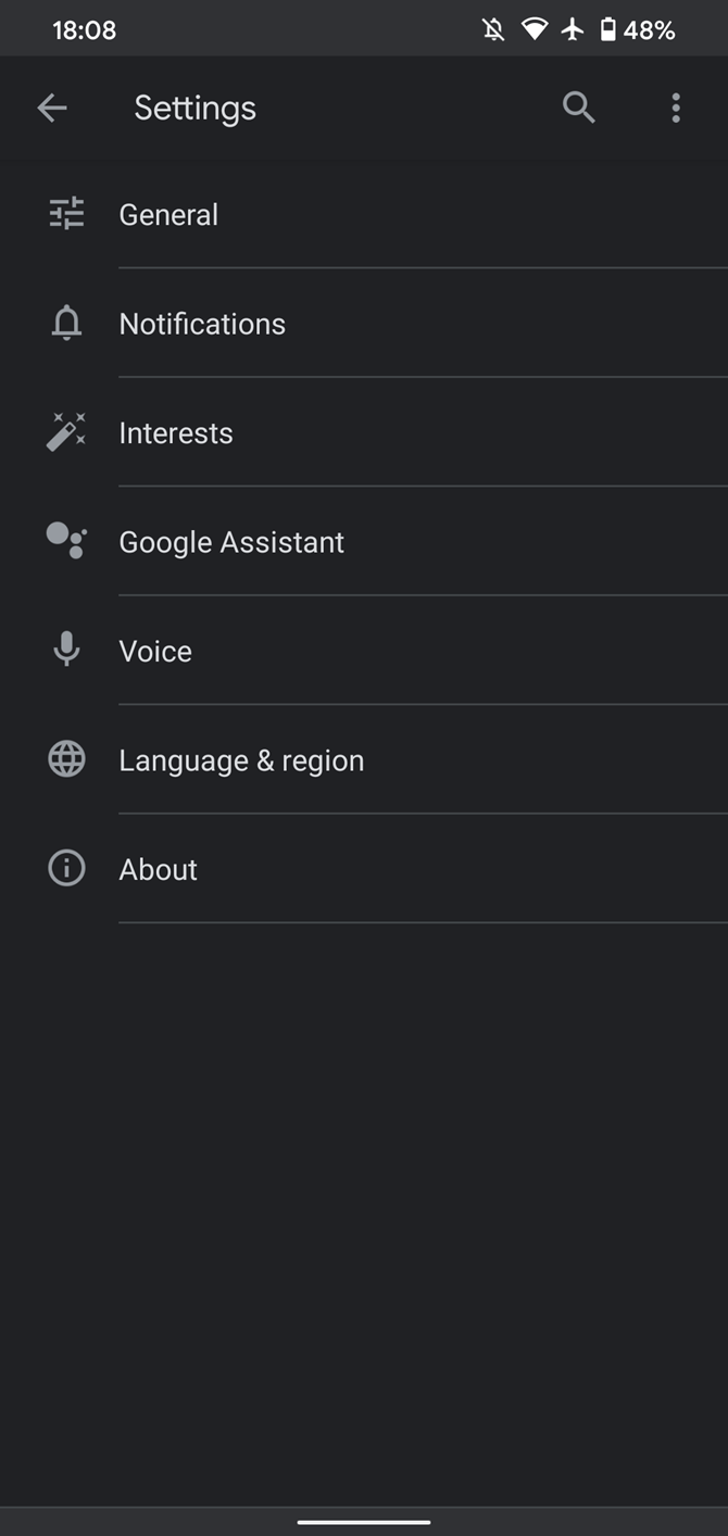 Android Google Settings Page
