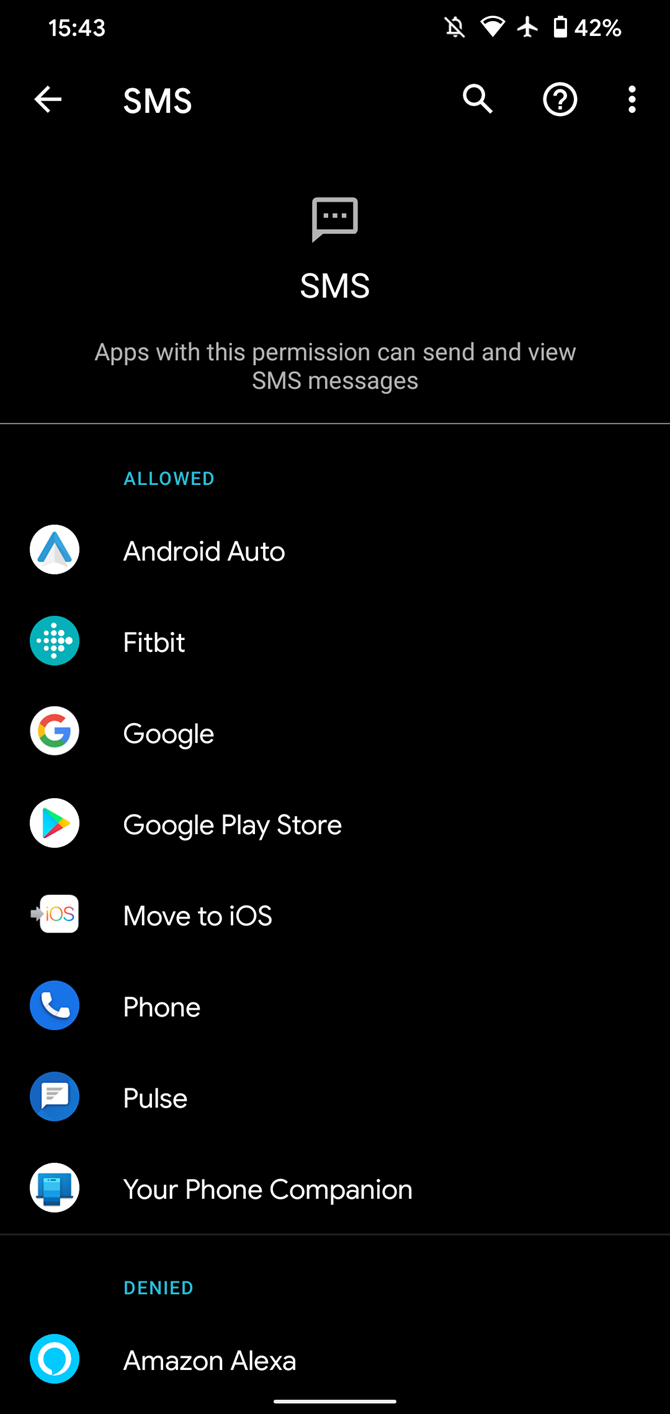 Android SMS Permission List