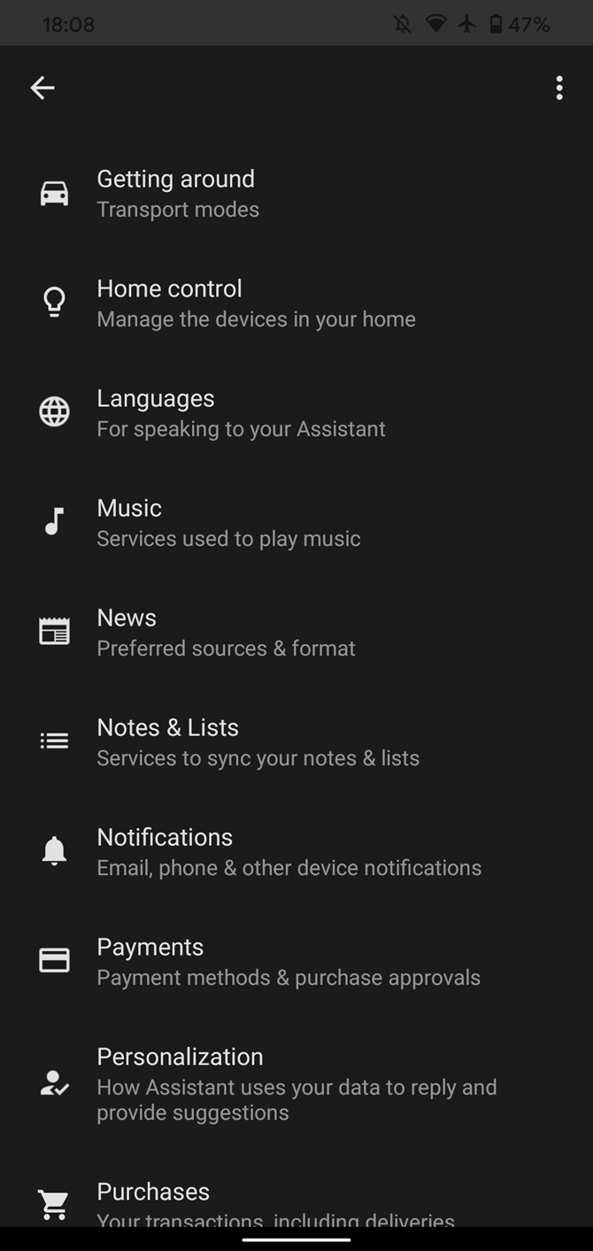 Android Google Assistant Settings