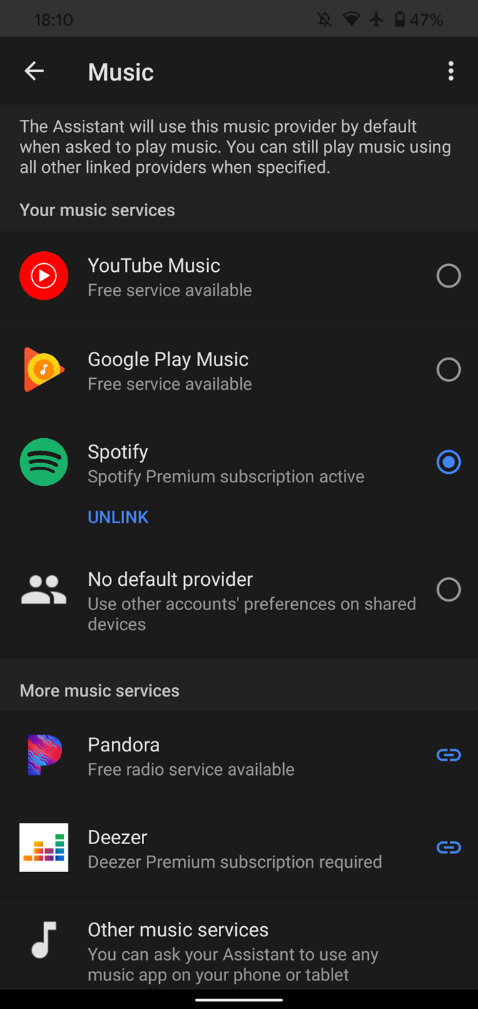 Android Google Assistant Default Music