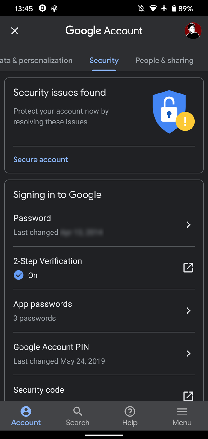 Android Security Google Settings