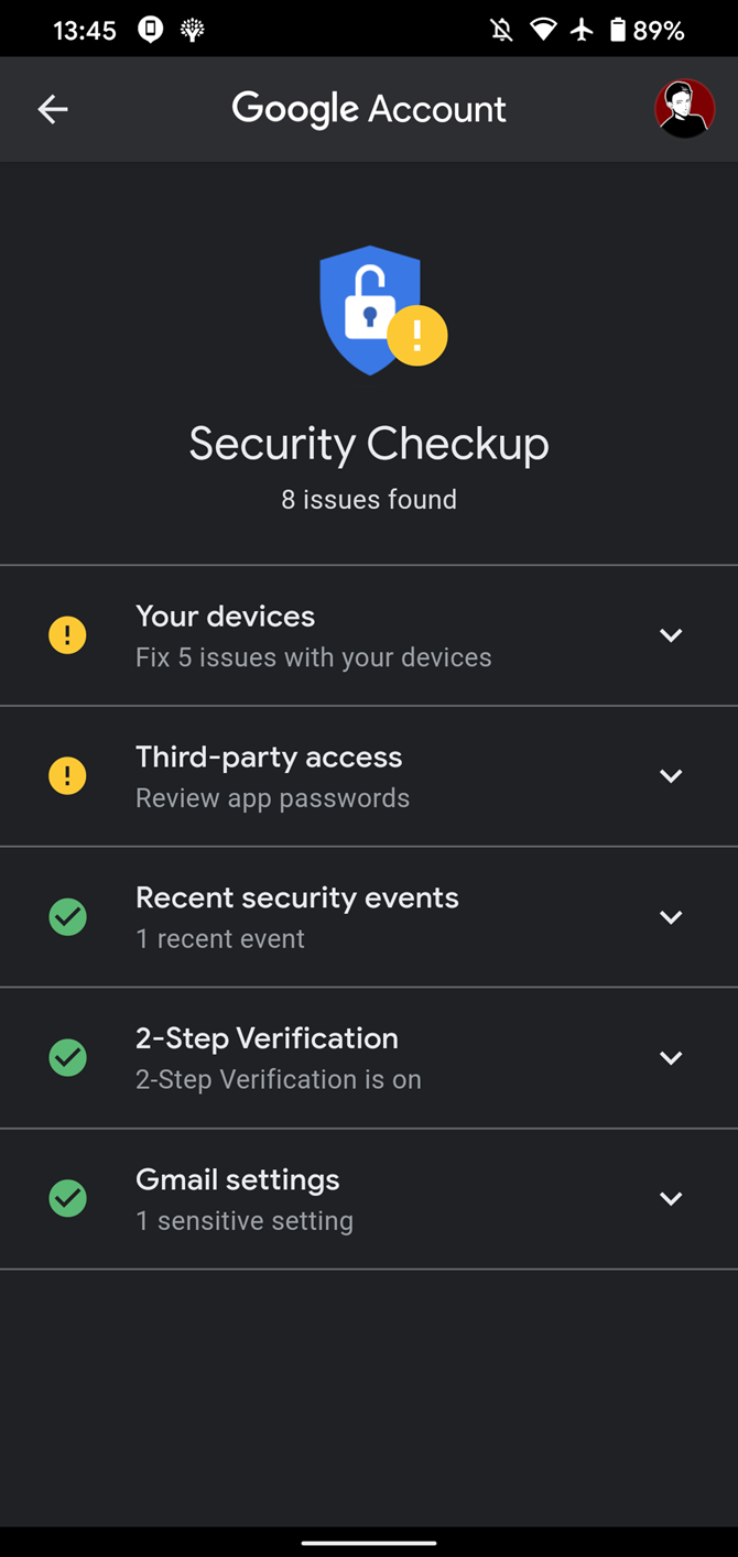 Android Security Checkup Google