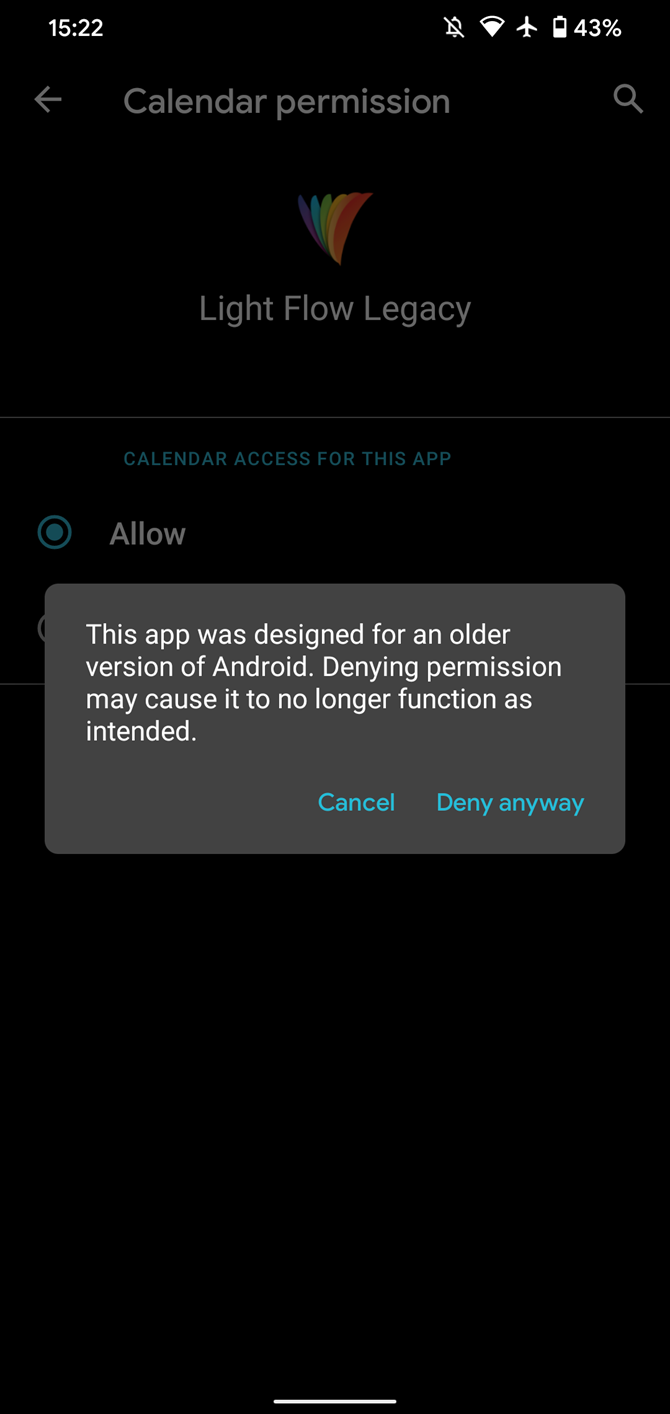 Android Legacy Permission Warning