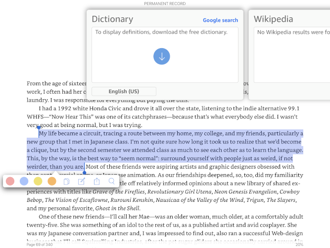Annotate ebooks with the Kindle app