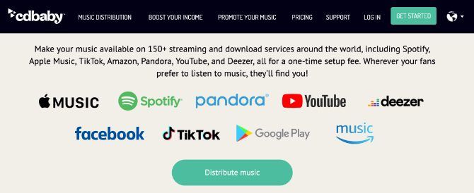 CD Baby showing list of music streaming services