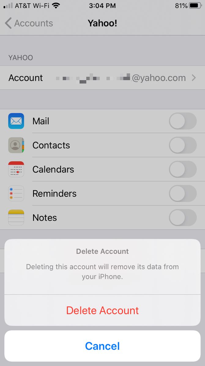 Confirm Delete Yahoo Account Mail iPhone