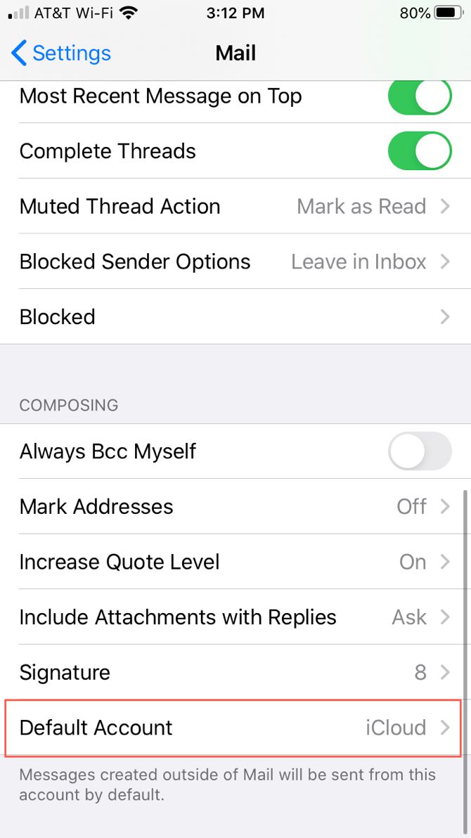 Default Account Mail iPhone