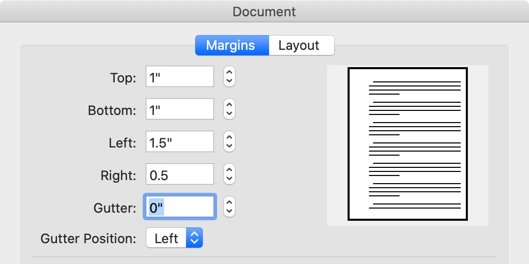 Document Margins window in Microsoft Word - Come formattare una sceneggiatura