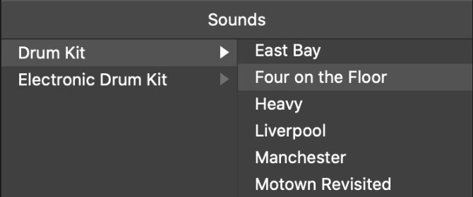Drum Kit selection for Drummer in GarageBand