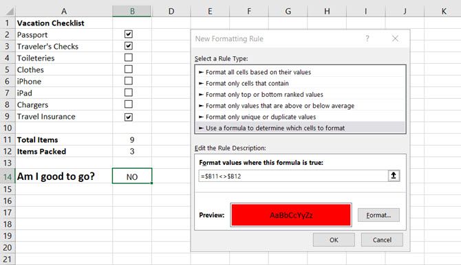 So erstellen Sie eine Checkliste in Microsoft Excel - Excel Conditional Formatting 01