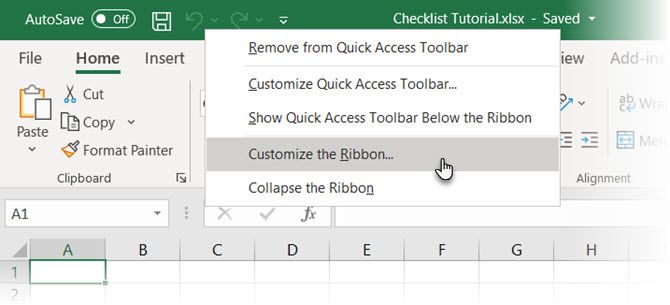 So erstellen Sie eine Checkliste in Microsoft Excel - Excel Customize Ribbon