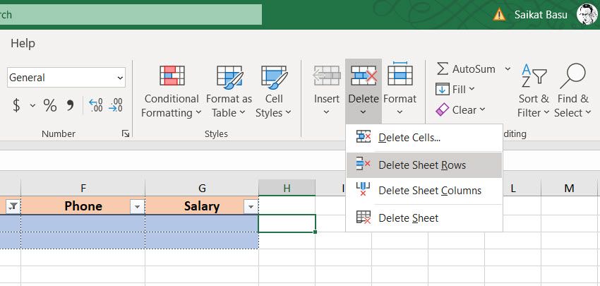 Delete sheet rows in Excel