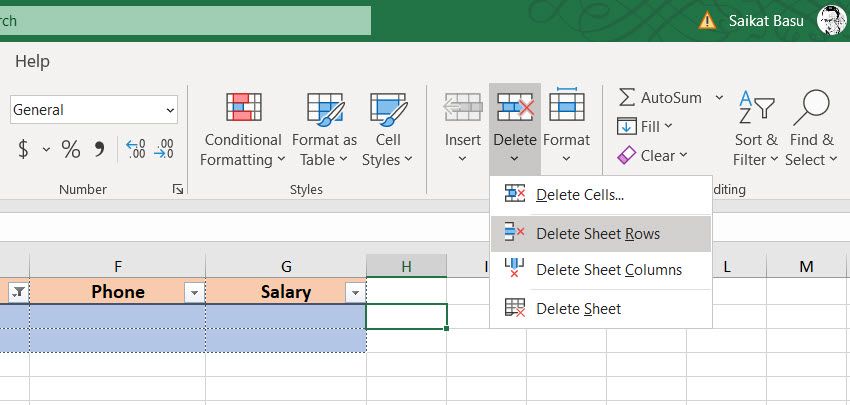 delete blank columns in excel for mac