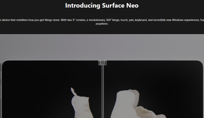 The Surface Neo product page after the delay