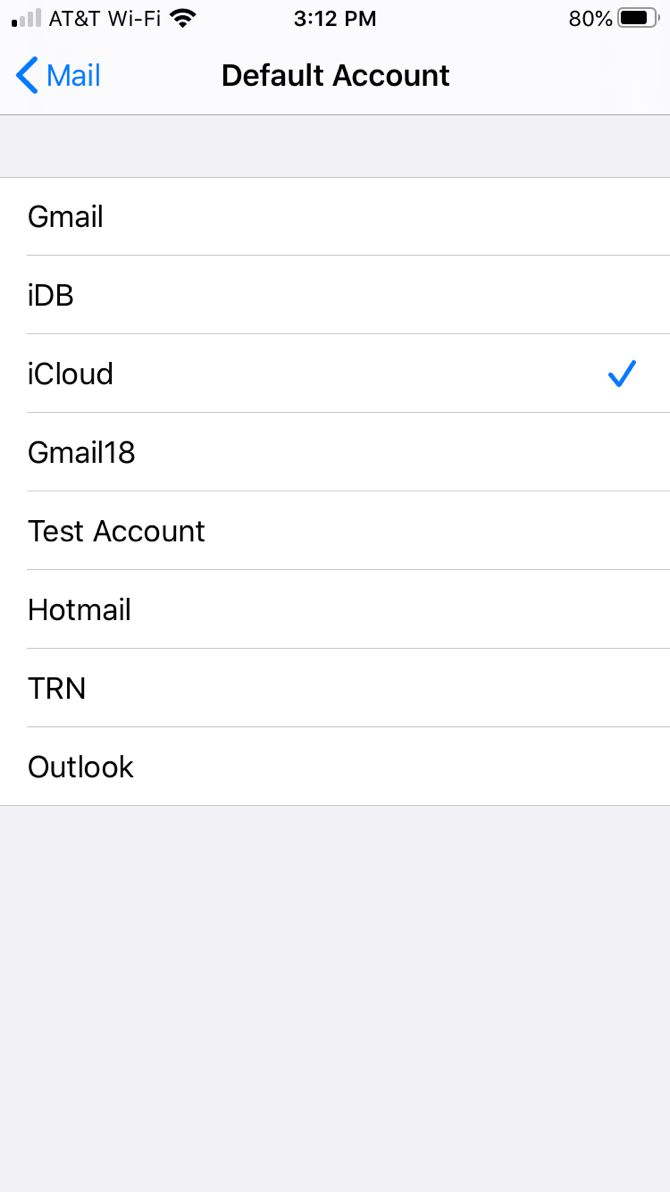 Pick Default Account Mail iPhone