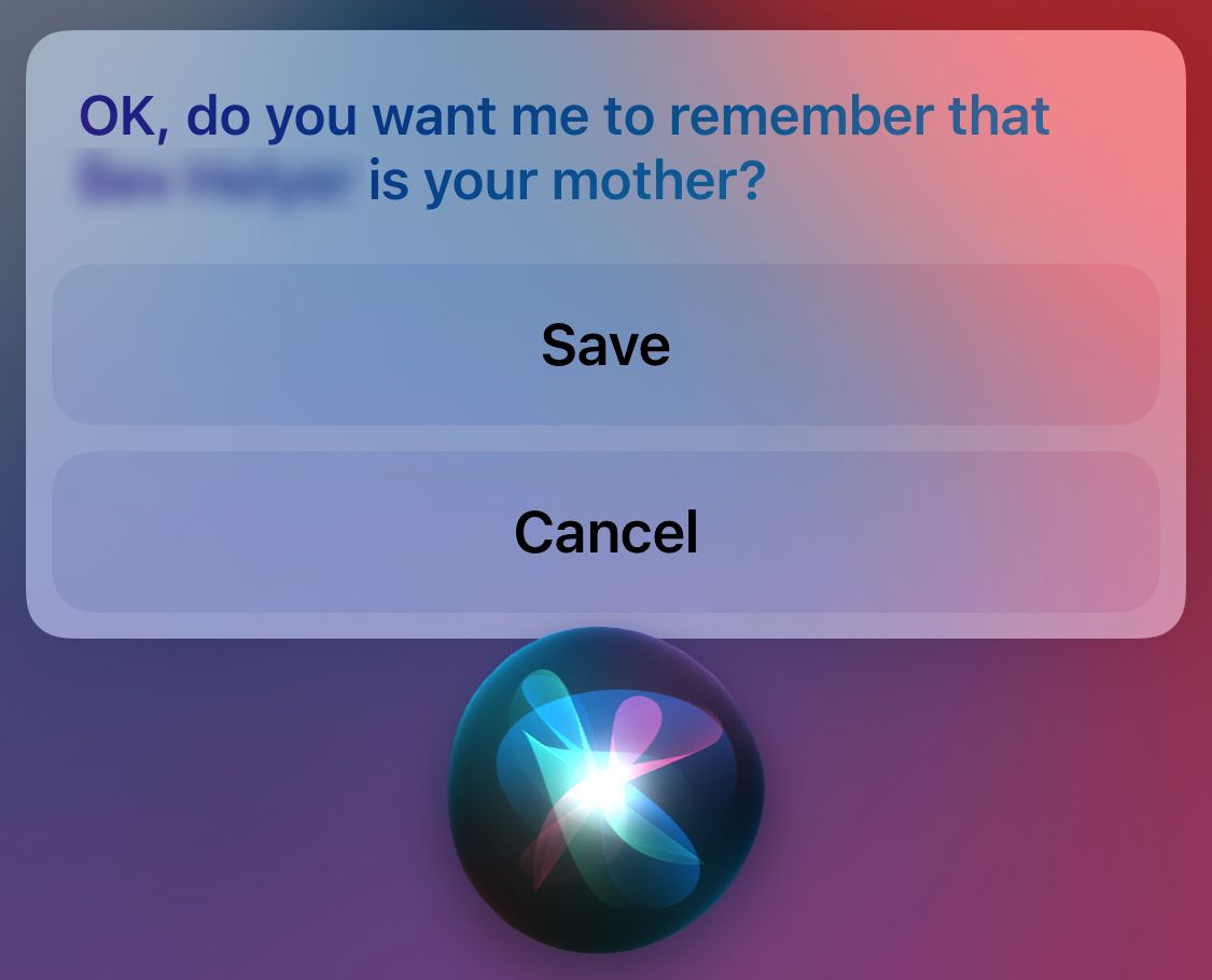 Siri asking to save someone as mother on iPhone