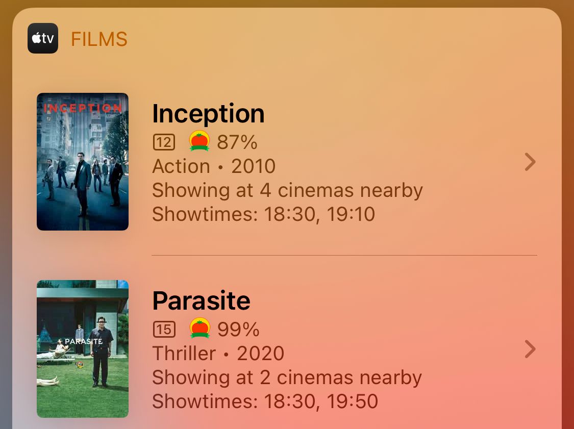 Siri looking up movie showtimes at nearby cinemas