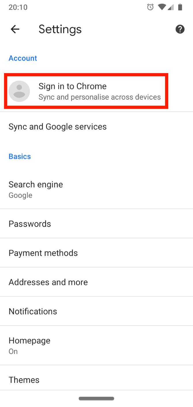 Syncing up in mobile Chrome