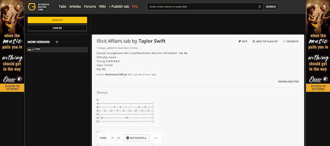 Ultimate Guitar guitar tab website
