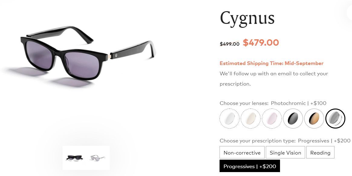 Vue Lite Cygnus Sunglasses with photochromic and progressive lenses.