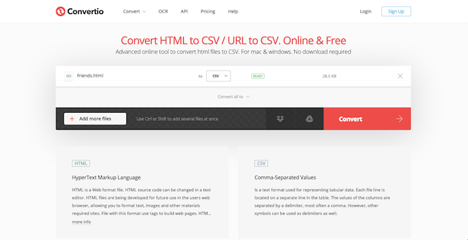 convertio html to csv