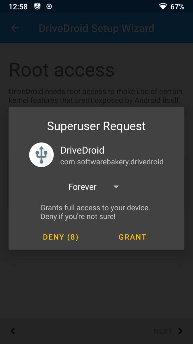 drivedroid request root access