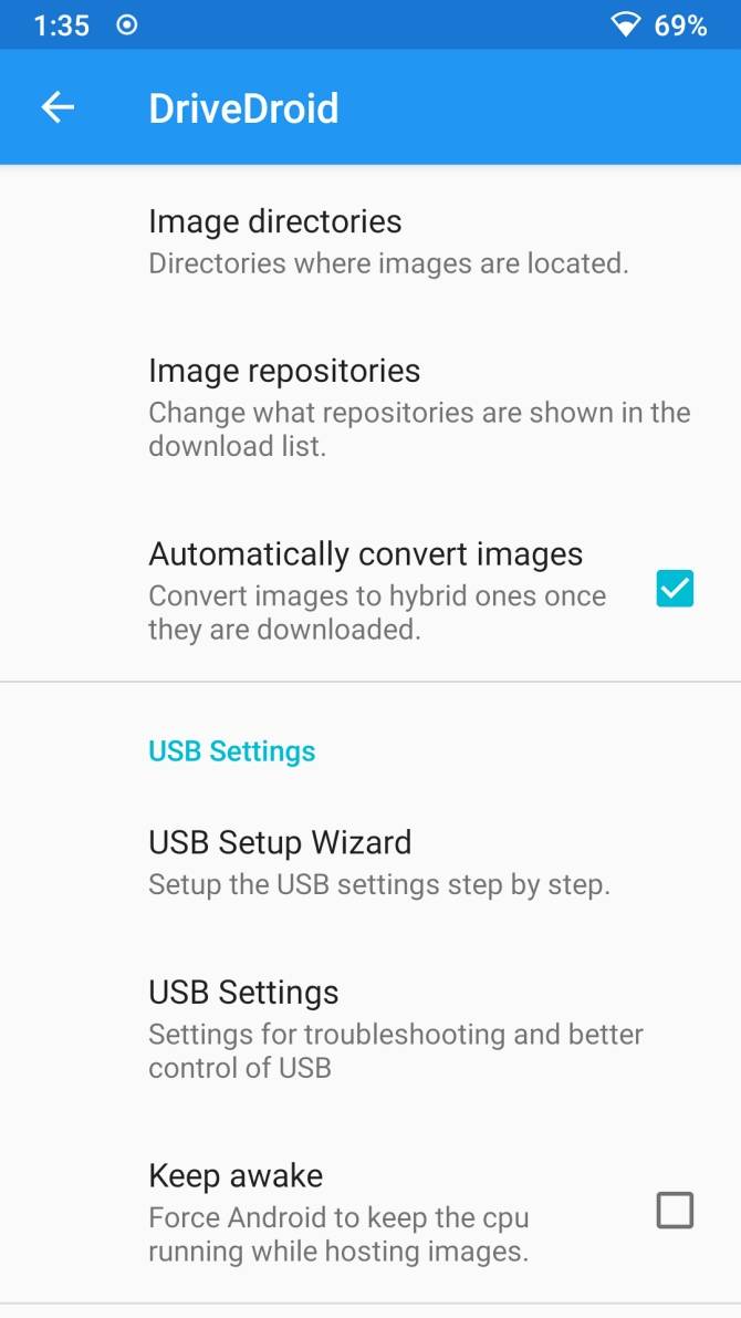 drivedroid usb settings