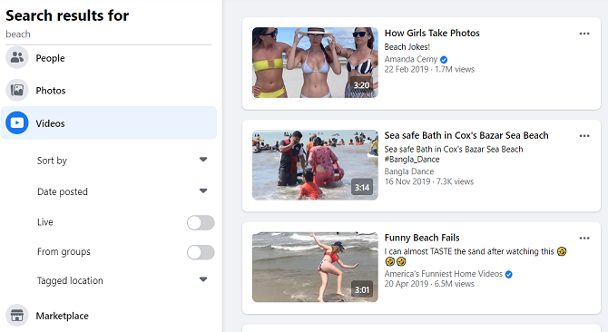 facebook search videos