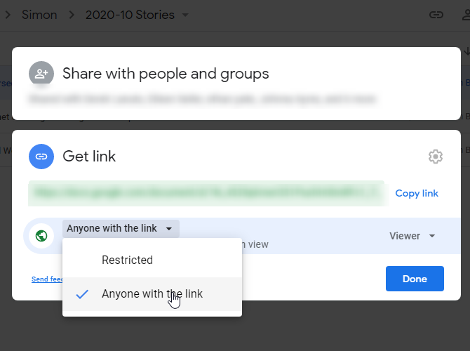 Sharing a link on Google Drive