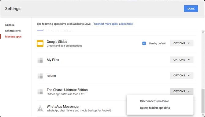 google drive manage apps