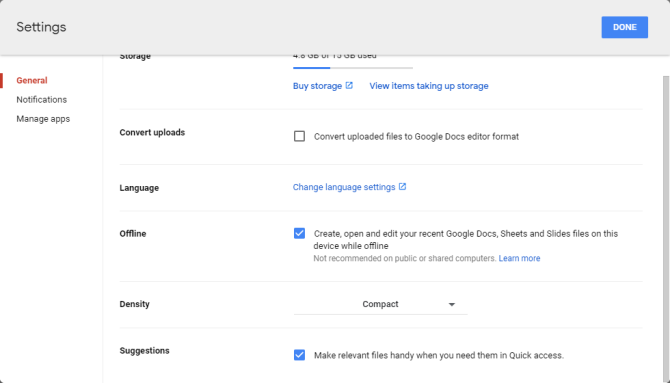 google drive settings