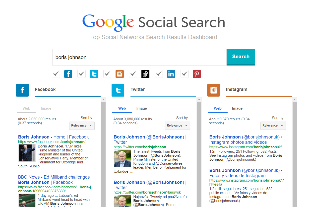 Social network name search