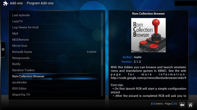 install rom collection browser kodi