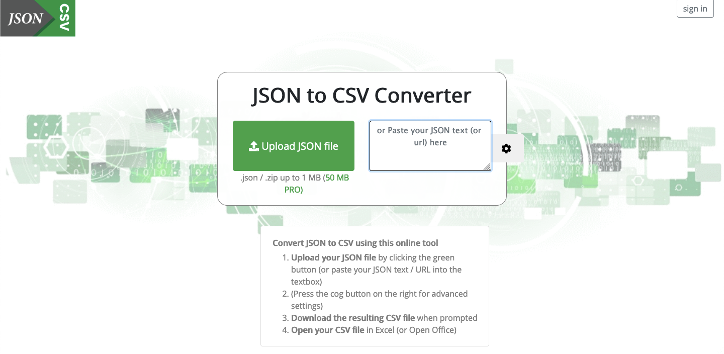 json to csv converter