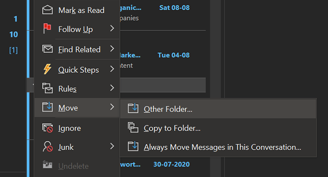 move outlook emails