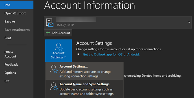 outlook account settings