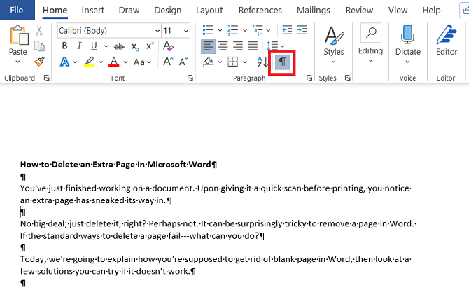 how to remove a page in word from a report