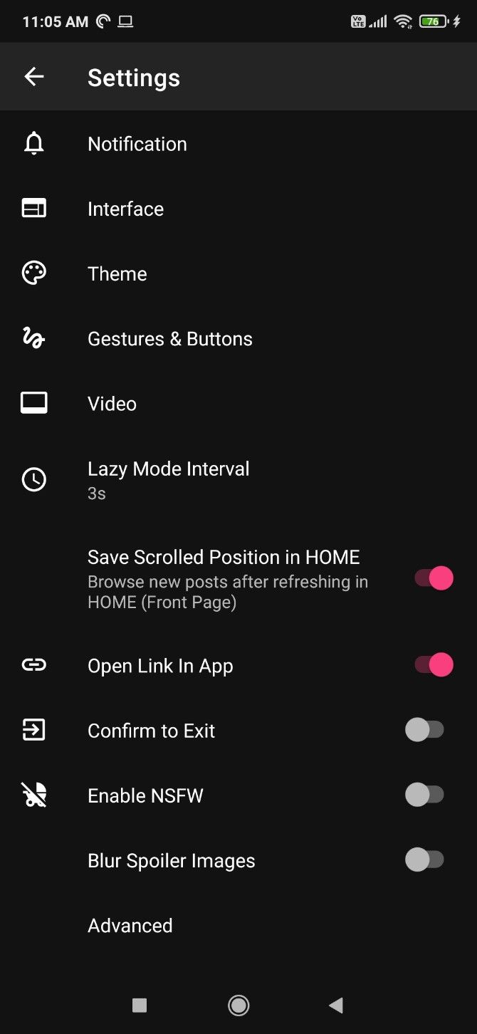 Infinity has a range of customizable settings, including a "Lazy Mode" to auto-scroll posts