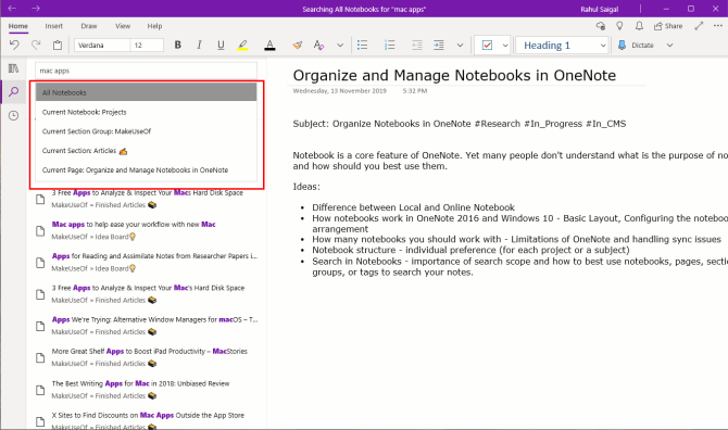 search notes in OneNote notebooks - Come organizzare i taccuini con OneNote