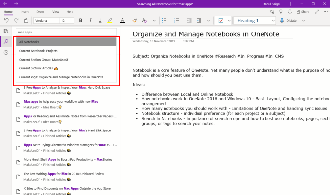 organize notebooks in onenote for mac