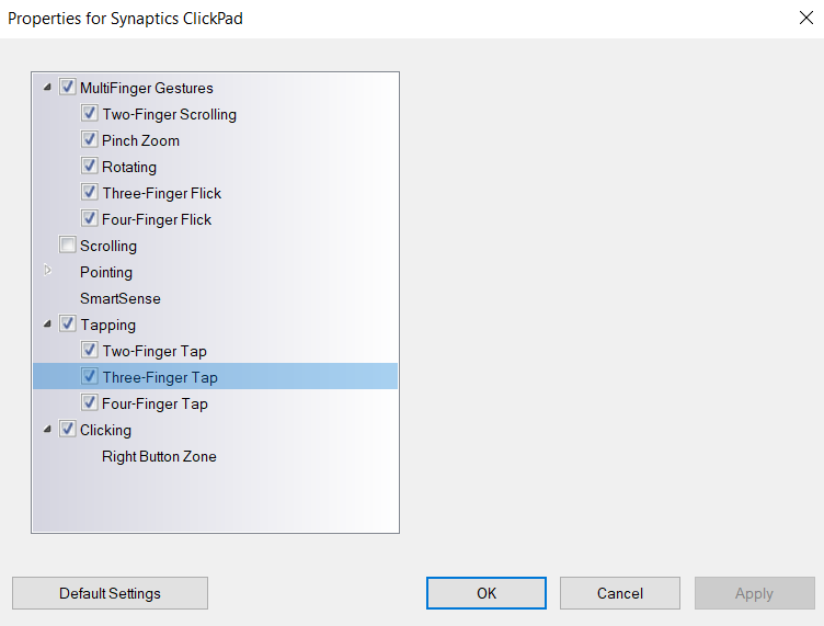 touchpad settings two finger